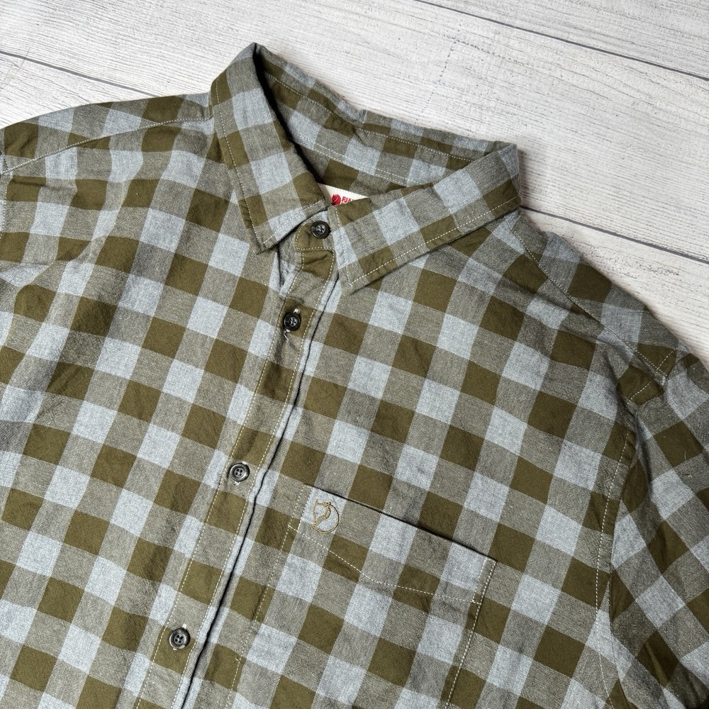 Fjallraven Ovik Check Shirt Mens 2XL XXL Green Gray Long Sleeve Button Up